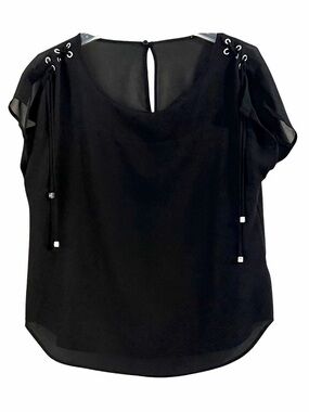 Michael Kors Black Lace Up Flutter Sleeve Stretch Blouse M